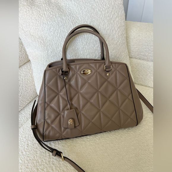 Coach Quilted Leather Small Margot Carryall Satchel Handbag, F36679, Stone - Picture 3 of 8